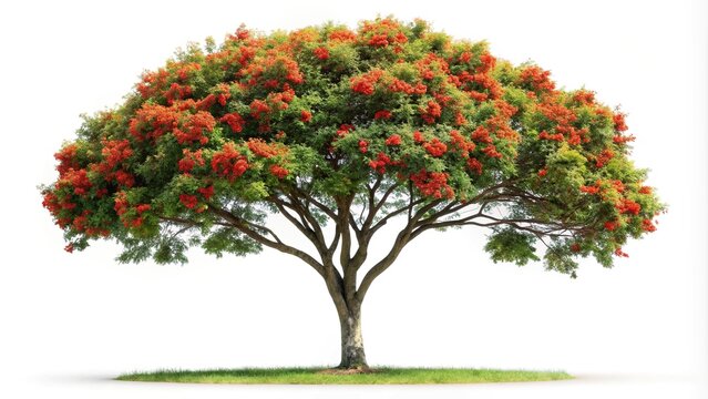 Wide-Angle rowan tree isolated on white background