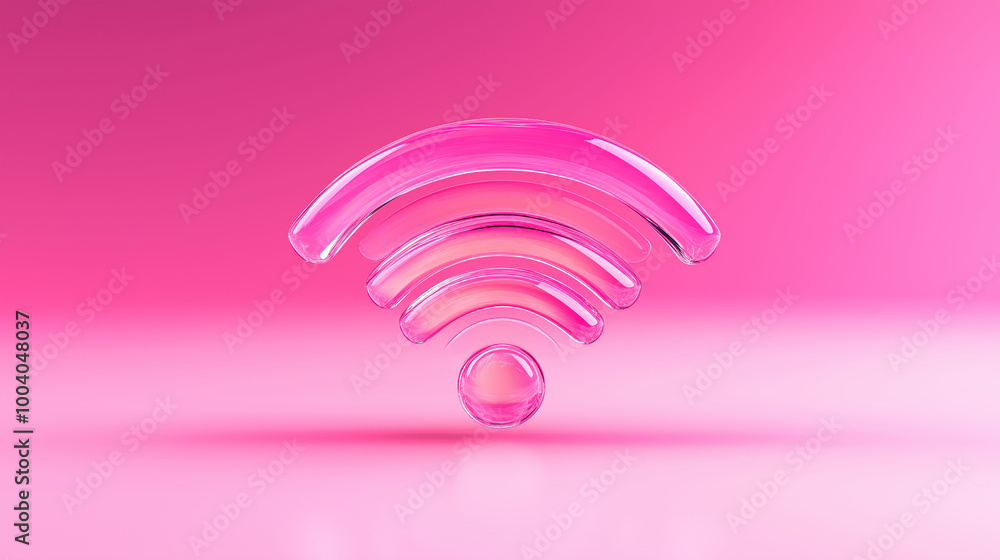 Aufkleber Pink wifi symbol floating over reflective surface on pink background