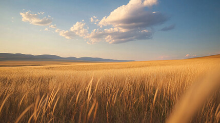 Obraz premium A wide open prairie with tall grass swaying in the wind. 