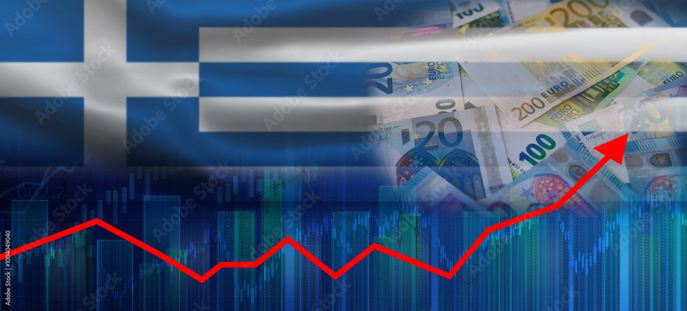 Wall mural financial graph of greek economic recovery. greece economy growth on financial graph