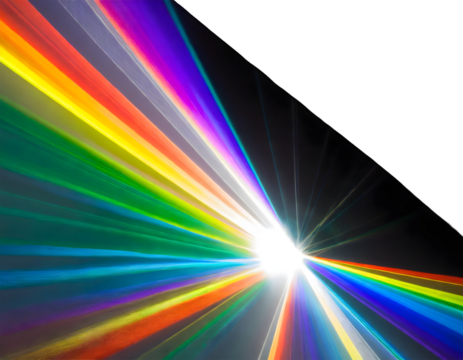 Rainbow light prism effect on a white isolated background. Generative AI.