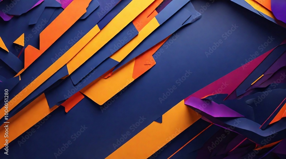 Poster abstract background image with a mix of dark blue, bright orange, purple, and yellow, using overlapp