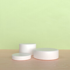 3D product display podium with geometric platform. background 3d render with podium. wood stand to show cosmetics and products
