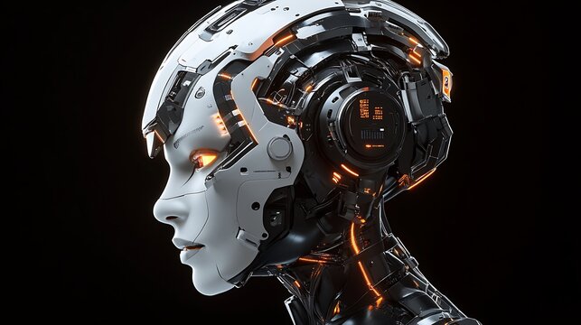 Futuristic Robot Face with Intricate Circuitry and Glowing Elements for Technology Enthusiasts