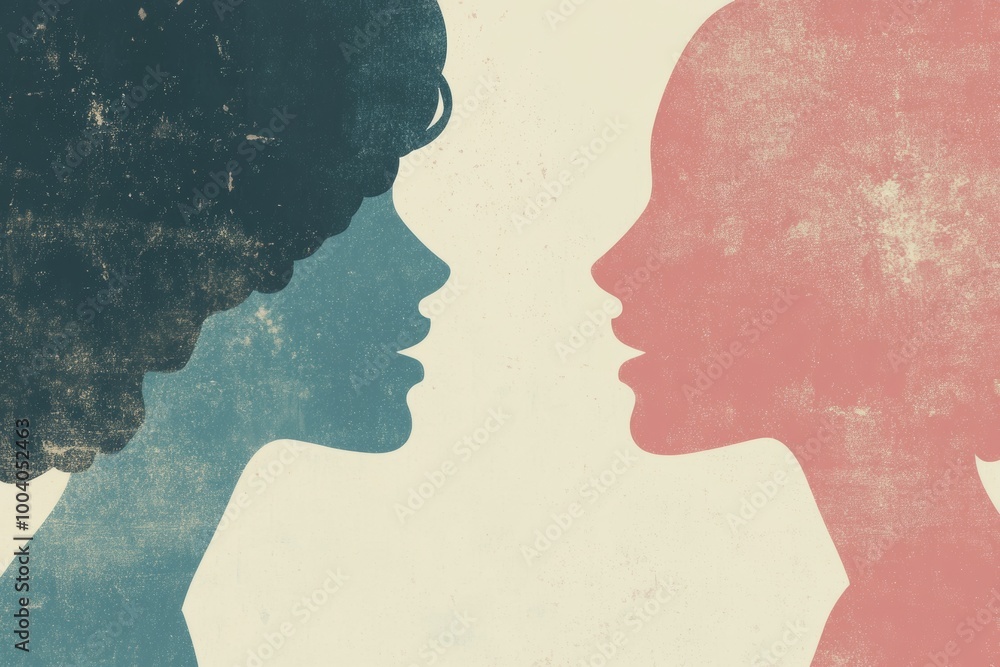 Poster a concept illustration illustrating unity and empathy. human heads intersect.