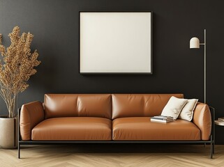 3D illustration of black interior room poster