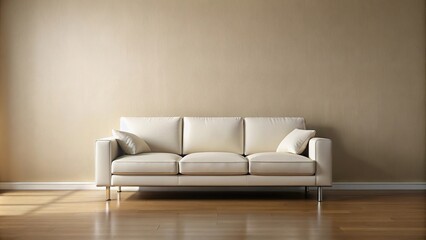 Wide-angle white sofa in minimalist background