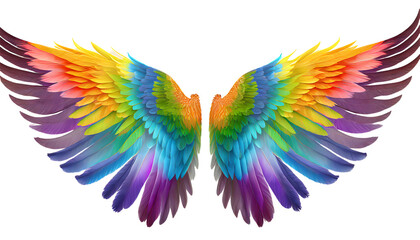 Rainbow wings realistic bright freedom symbol symmetric shapes pride color feathers beautiful. Generative AI.