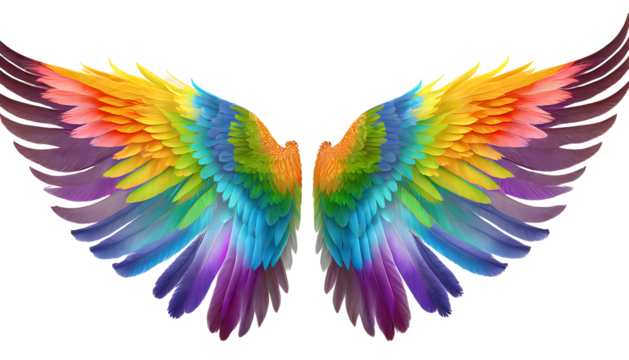 Rainbow wings realistic bright freedom symbol symmetric shapes pride color feathers beautiful. Generative AI. - Powered by Adobe