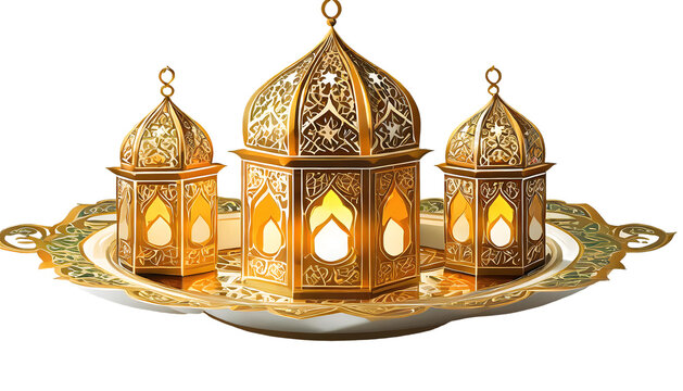 golden lanterns on tray, ramadan celebration clip art preview