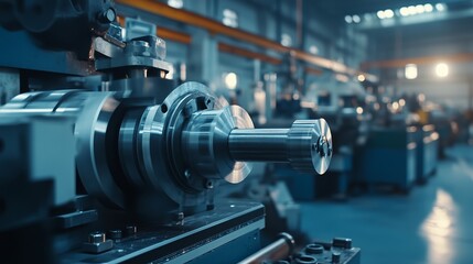 Fototapeta premium Machinery in a modern manufacturing facility working on metal components during daylight hours