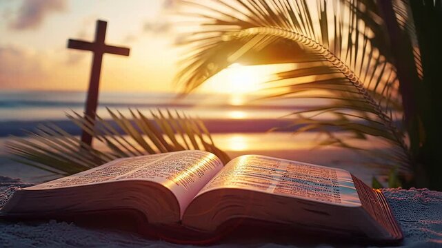 Serene sunset bible study on tropical beach