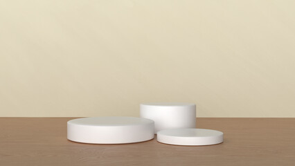 3D product display podium with geometric platform. background 3d render with podium. wood stand to show cosmetics and products
