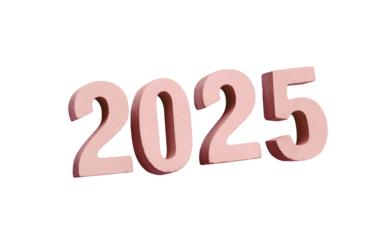 Text number "2025" in soft pink mortar cement, displayed against a transparent background. This isolated image is ideal for creative projects, New Year event promotions ads