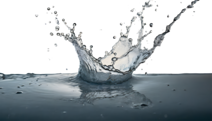 Real Splash Of Water With Drops isolated on white background. Generative AI.