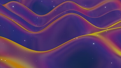 Abstract flowing waves in purple and yellow tones with starry accents..
