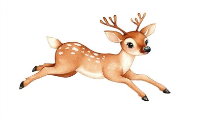 Watercolor Illustration of a Playful Reindeer