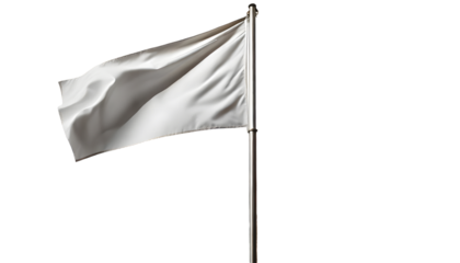 realistic composition with isolated image of waving white flag on post. Generative AI.