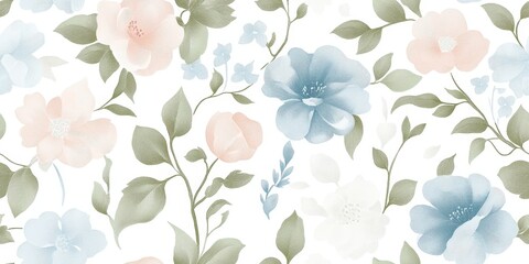 A delicate floral pattern featuring soft pastel colors and leaves, ideal for design projects.