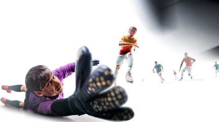 Soccer isolated. Group isolate. Soccer players playing with white background. Soccer players in action. Soccer with white background © Ruslan Shevchenko