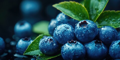 Fresh Blueberries on a Leafy Branch