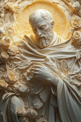 Ethereal Sculpture of a Spiritual Figure Enveloped in Roses and Drapery