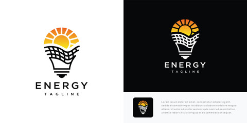 Solar energy logo design vector illustration. Solar energy and light bulb logo icon.