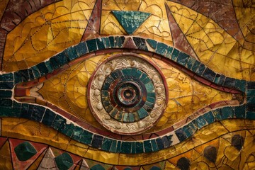 Obraz premium Colorful mosaic of the eye of horus, an ancient egyptian symbol of protection, royal power, and good health