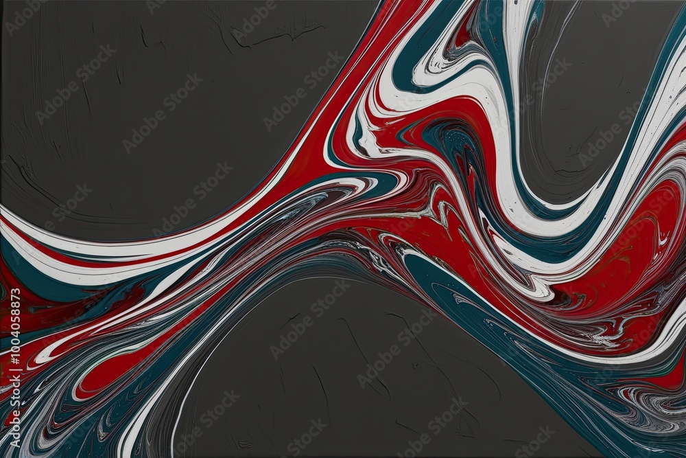 Poster bold cobalt red and white surreal marbled texture flow pattern on charcoal canvas for dynamic live a
