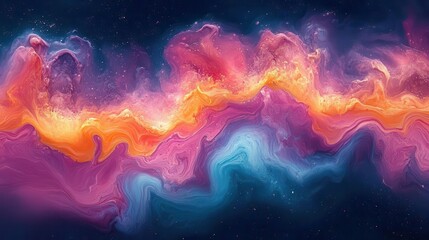 abstract fluid art swirling vibrant colors of pink orange blue and violet marbled effect dynamic movement high contrast glossy finish
