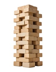 A tall wooden tower made of stacked wooden blocks
