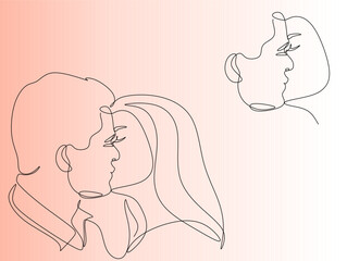 Couple kissing. Trendy line drawing. Couple illustration in one line. Minimalistic vector illustration. Continuous abstract one line drawing, hand drawn