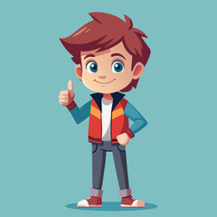 A cute boy in standing position showing thumb