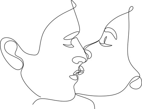 recommend clip art: Couple kissing. Trendy line drawing. Couple illustration in one line. Minimalistic vector illustration. Continuous abstract one line drawing, hand drawn
