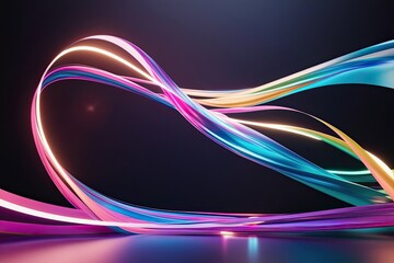 Futuristic 3D Visualization with Dynamic Ribbons and Luminous Light on Dark Background