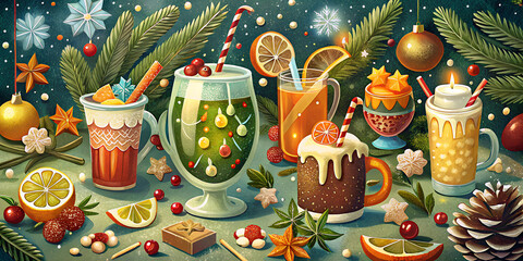 Fototapeta premium christmas decoration with candles and hot drinks