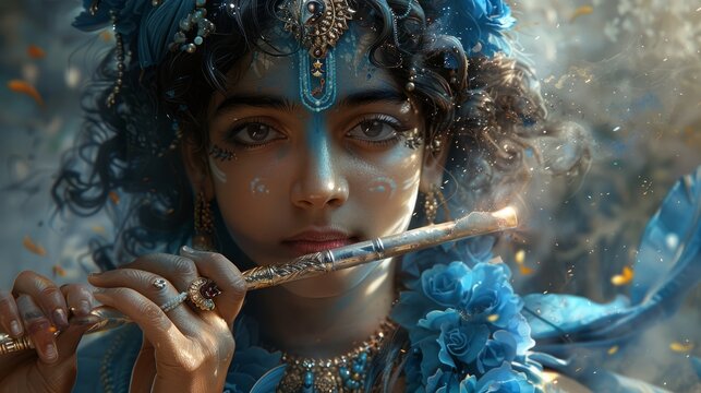 An ultra-realistic full-body portrait of Lord Krisna
