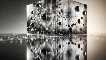Futuristic Cube with Geometric Reflections and Abstract Spheres