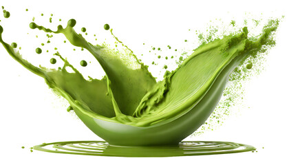 realistic splash of green tea or matcha isolated on white background. Generative AI.