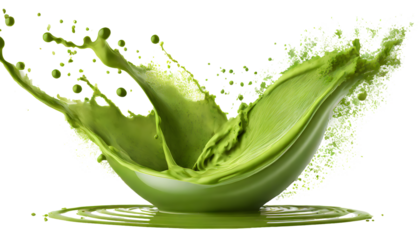 realistic splash of green tea or matcha isolated on white background. Generative AI.