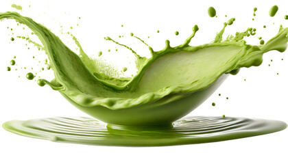 realistic splash of green tea or matcha isolated on white background. Generative AI.