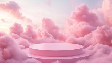 A pink cloud filled sky with a pink cloud shaped stage