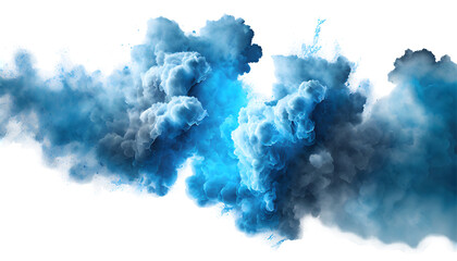 Realistic thunder light and blue smoke cloud Splash on a white isolated background. Generative AI.