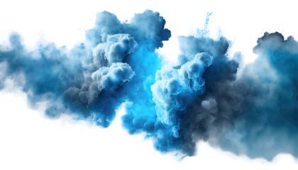 Realistic thunder light and blue smoke cloud Splash on a white isolated background. Generative AI.