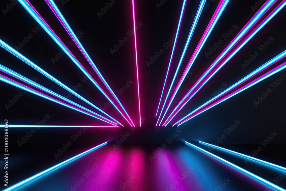 Poster 3d neon streams in dynamic cyan and magenta on a black canvas