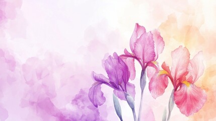 Obraz premium Purple irises in watercolor style with soft pastel background, Ai Generation