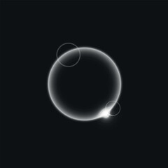 White light effect in the form of a transparent sphere. Vector isolated on a dark background