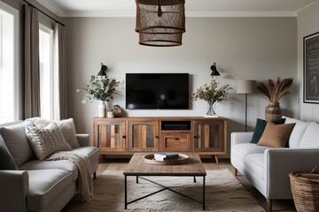 Cozy Rustic Scandinavian TV Unit for Stylish Living Room Decor