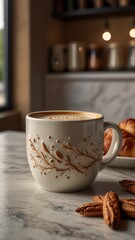 Fototapeta premium Latte Coffee in Ceramic Mug with Latte Art 