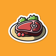steak editable cartoon style sticker vector